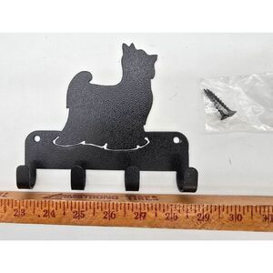 Metal Yorkie Wall Hook key Rack With 4 Hooks & Mounting Screws